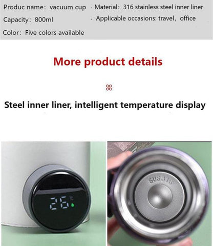 800ml Vacuum Insulated Temperature Display Water Bottle