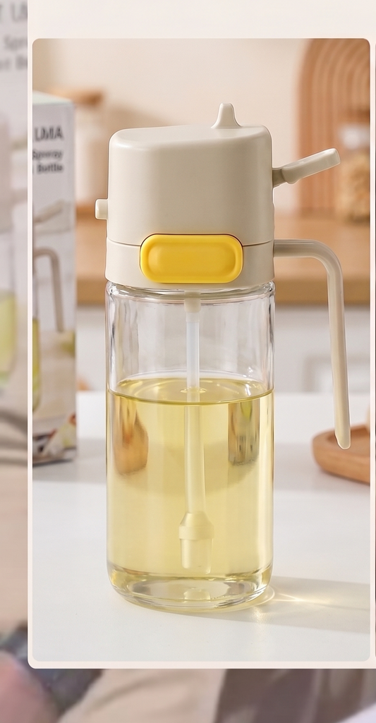 Multi-Function 2-in-1 Oil Spray aur Pour Bottle - Glass Body (1000 ml) 1 liter